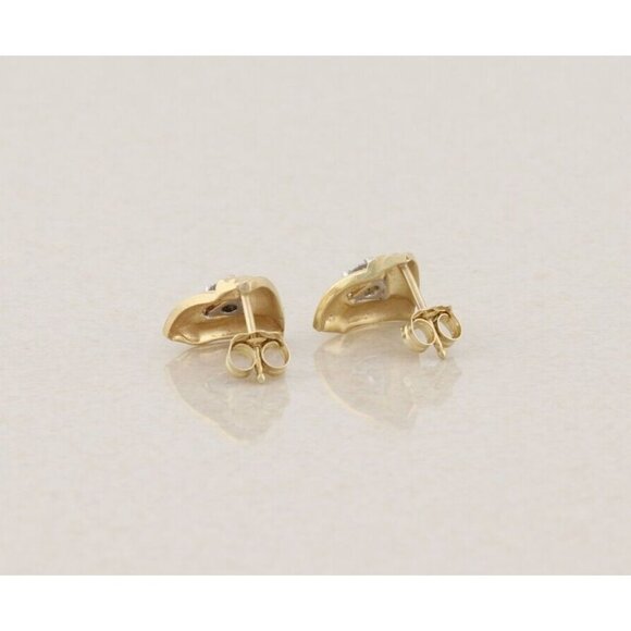 14k Yellow Gold Diamond Triangle Design Earrings Stud Post - Picture 7 of 8